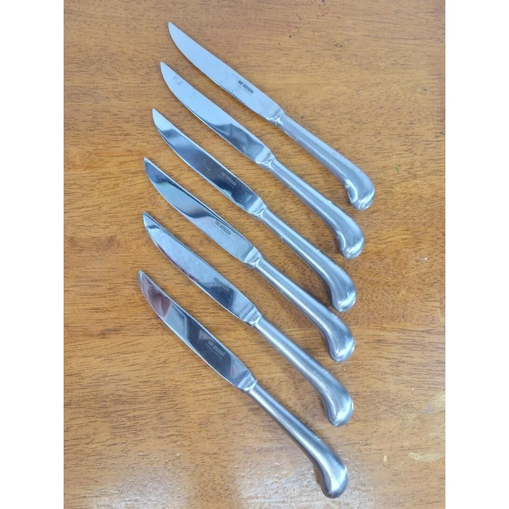 6 Viking Super‎ Stainless Steel Handcrafted Knives Curved Arched Handles w/Box